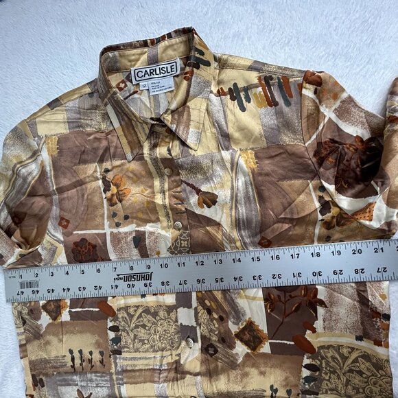 Vintage Carlisle Womens 100% Silk Abstract Print Button-Down Shirt Size 12 Brown - Picture 7 of 8